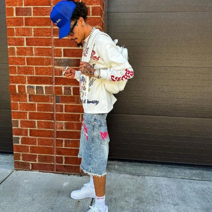 Jorts Rhinestone Y2K Graffiti Denim Shorts